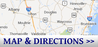 Map and Directions - Captain Joe's Seafood, Waycross, Georgia